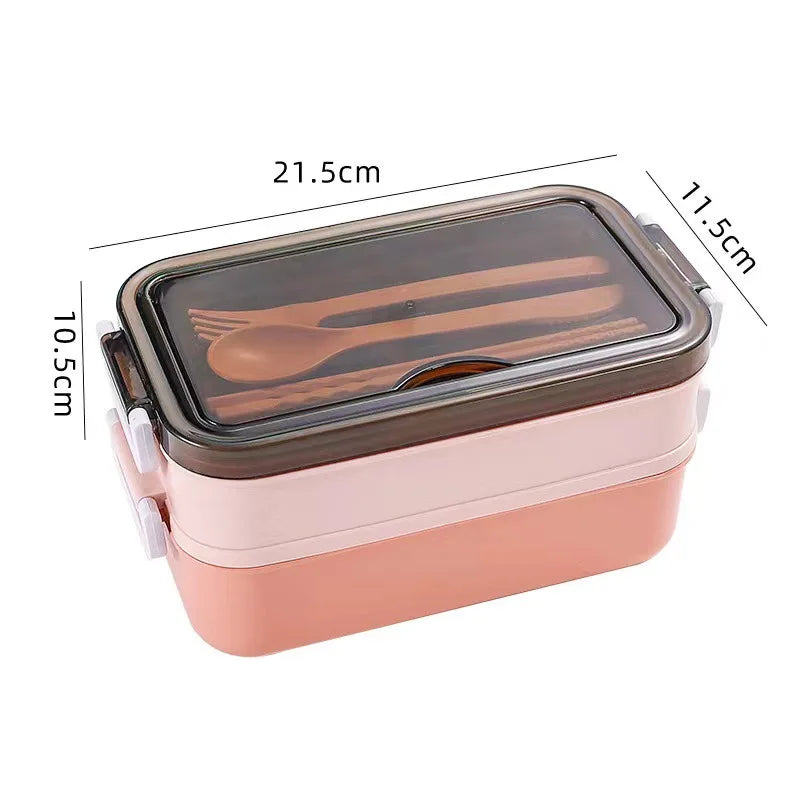 Double Layer Lunch Box with Compartments & Fork/Spoon Lunch Box Babs