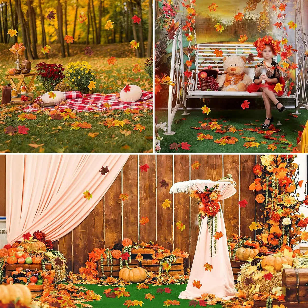 100/200pcs Silk Maple Leaves – Autumn Wedding & Halloween Décor Artificial Silk Leaves Babs