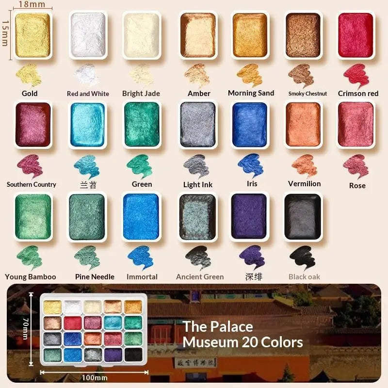 20-Color Metallic Pearlescent Solid Watercolor Paint Set Watercolor Paint Set Babs A3