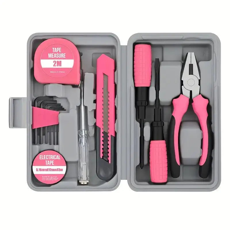 Pink 13-Piece Home Tool Set – Steel Wrench, Screwdriver & Pliers Home Tool Set Babs 1set