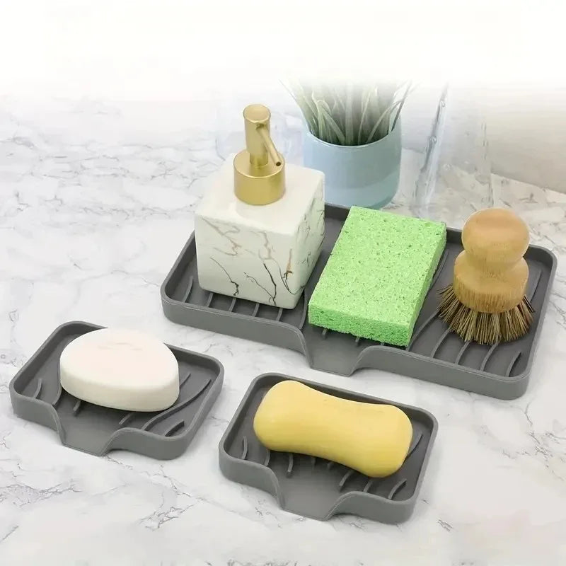 Japanese Silicone Soap Dish with Drainage – Sink Storage Tray Silicone Soap Dish Babs