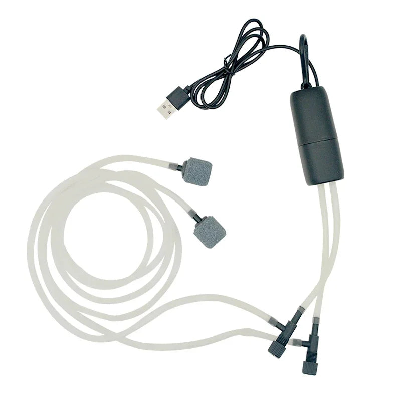 Silent USB Aquarium Air Pump – Mini Dual-Port Oxygenator Aquarium Air Pump Babs