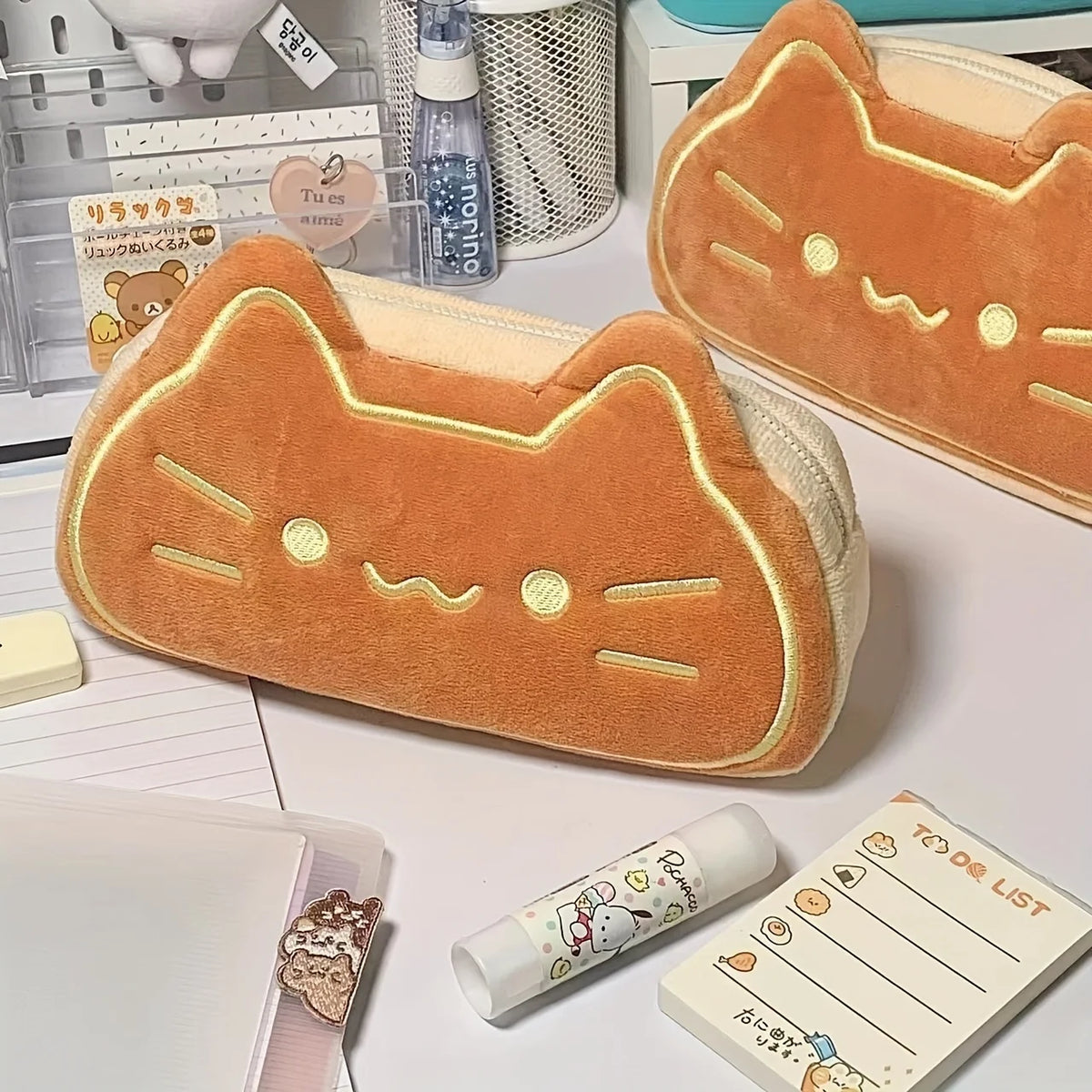 Caramel Cat Plush Pencil Case – Large Capacity Kids Gift Plush Pencil Case Babs