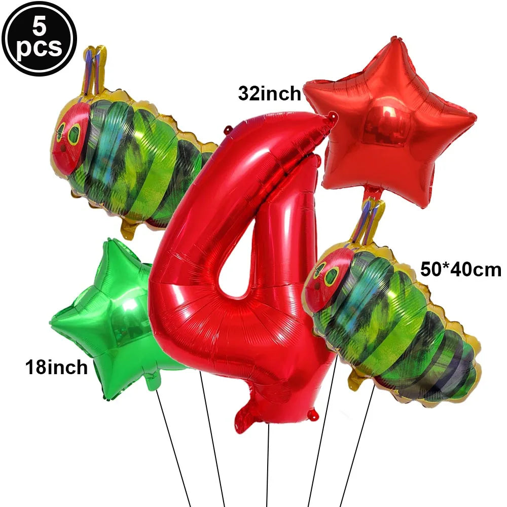 Cartoon Caterpillar Foil Balloon Set – 32" Number Balloons 1–9 Party Foil Balloons Babs Light Yellow As pictures show