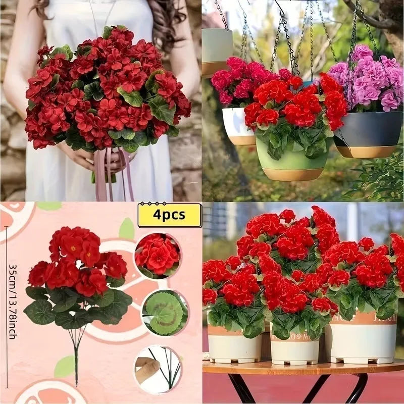 Silk Begonia Geranium Artificial Flower Arrangement – Home Decor Artificial Flower Arrangement Babs