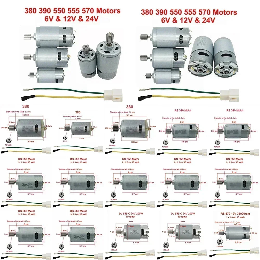 Kids Electric Car DC Motor 550 390 380 555 6V 12V 24V Replacement Ride-On Car Motor Babs