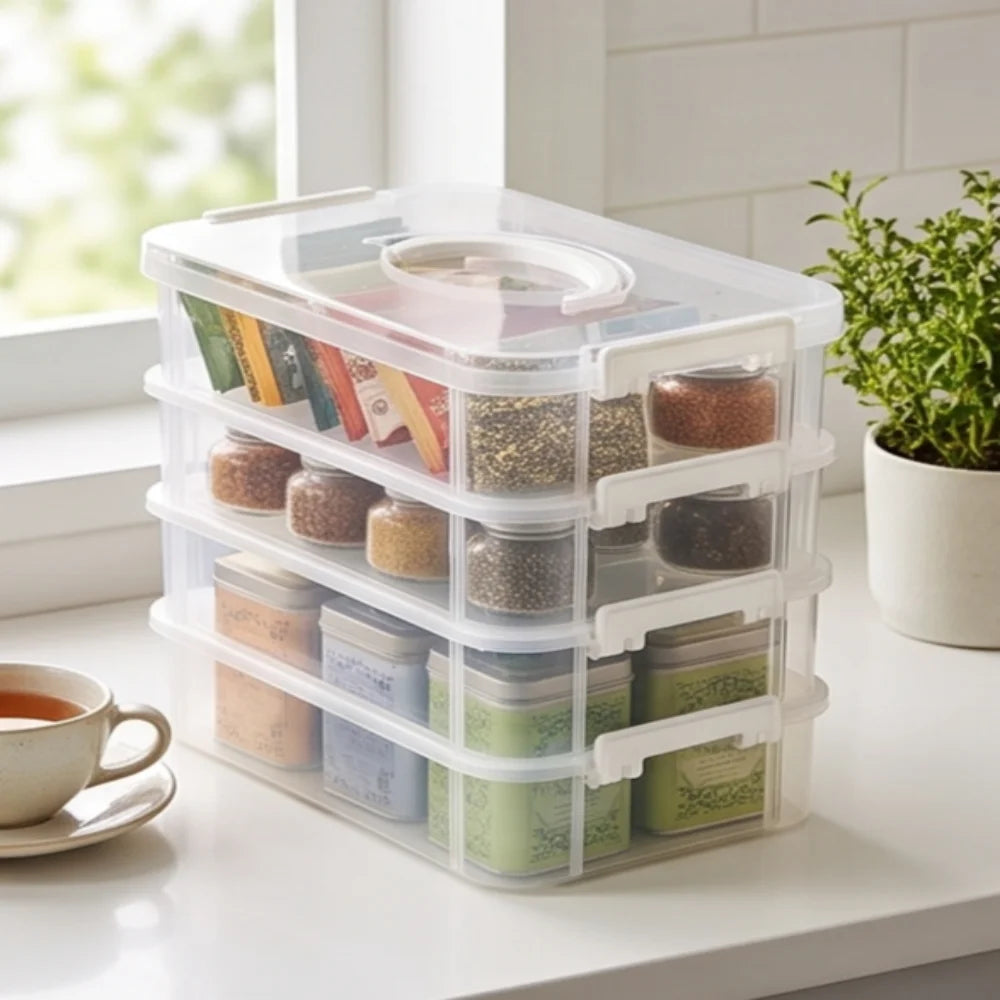 HOMEFISH Transparent Partitioned Storage Box with Lid Organizer Partitioned Storage Box Babs