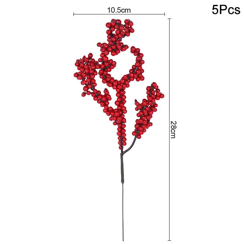 5Pcs Christmas Red Berry & Pine Cone Artificial Branches Décor Christmas Décor Branches Babs 5pcs red berry 3