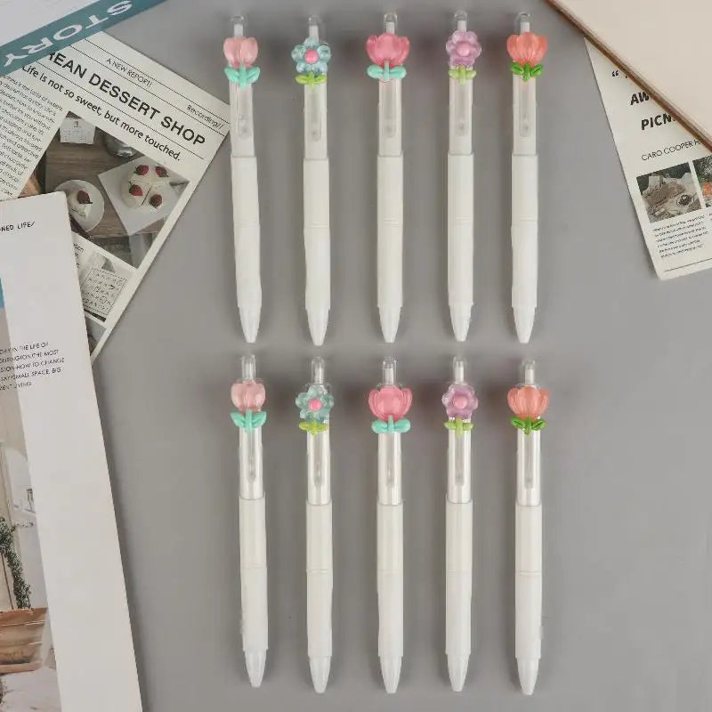 Tulip Flower Ballpoint Pens 0.5mm Black Ink | 5 or 10 Pack Ballpoint Pen Set Babs 10Pcs
