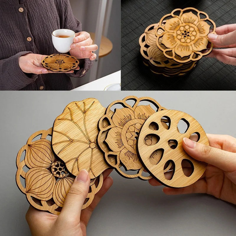 Bamboo Lotus Root Round Coaster – Eco-Friendly Table Mat Bamboo Coaster Babs