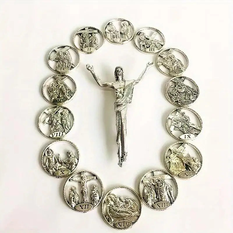 15pcs Catholic Stations of the Cross Zinc Alloy Figurine Set Religious Figurine Set Babs