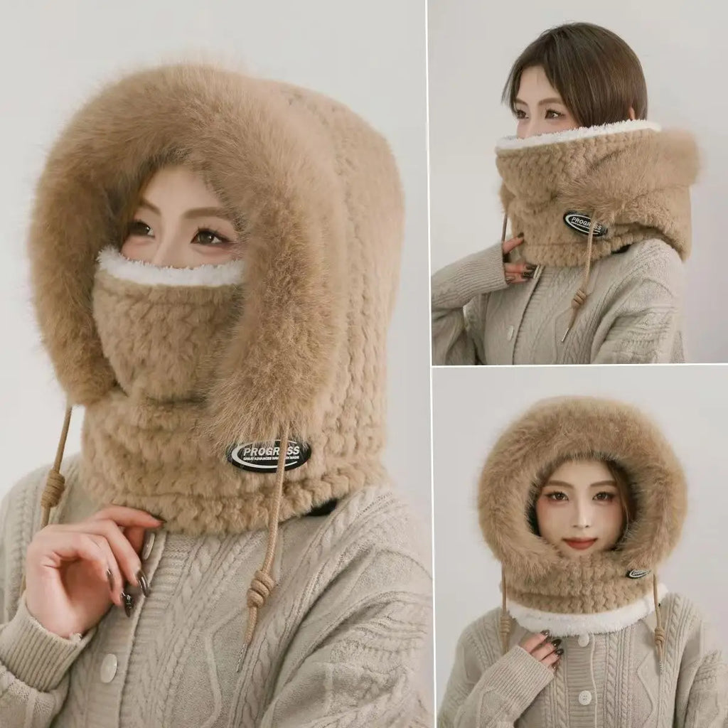 Women's Thermal Plush Hat Hood Scarf & Mask | Windproof Winter Hat Hood Scarf Babs