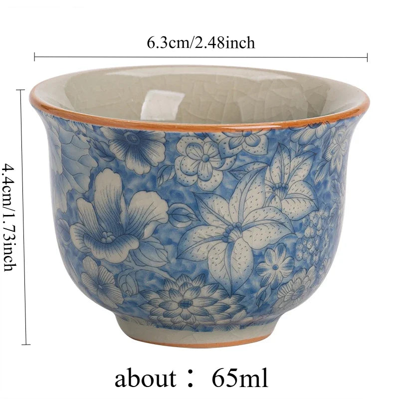 Ice Crack Porcelain Tea Cup – Blue & White Buddhist Retro Style Porcelain Tea Cup Babs 1pc 65ML