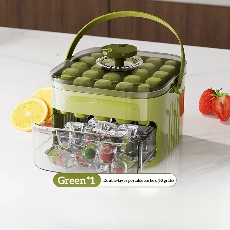 Ice Cube Trays with Lid & Bin – 2 Pack Easy Release Set Ice Cube Tray Set Babs Green