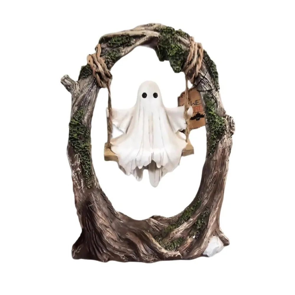 Halloween Swing Ghost Ornament – Resin Spooky Figurine Decor Halloween Figurine Babs Style A
