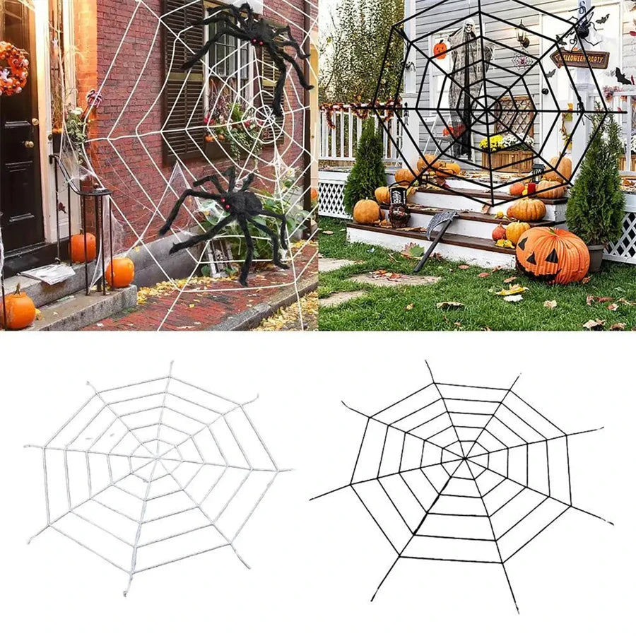 Giant Stretchy Halloween Spider Web Decoration – Black & White Halloween Cobweb Decoration Babs