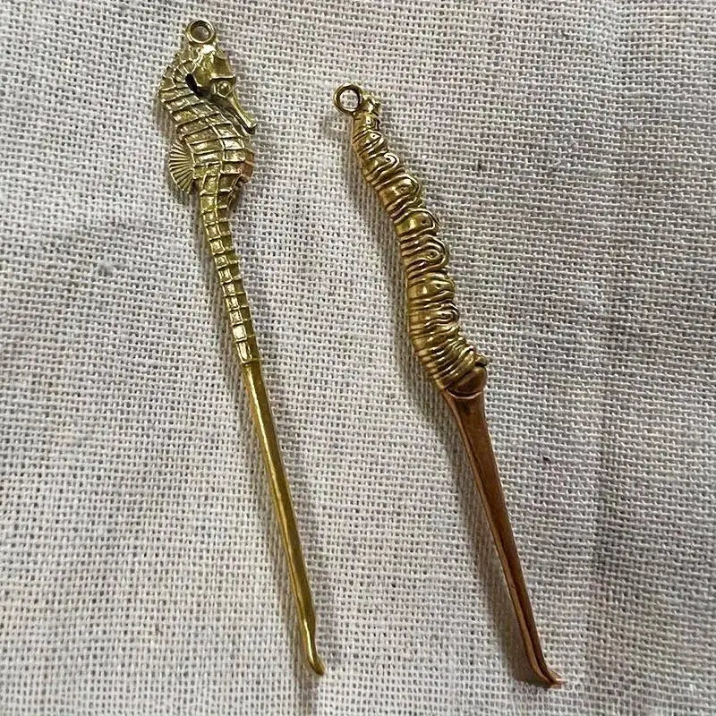 Brass Ear Pick Keychain – Hippocampus Animal Sculpture Pendant Brass Ear Pick Keychain Babs