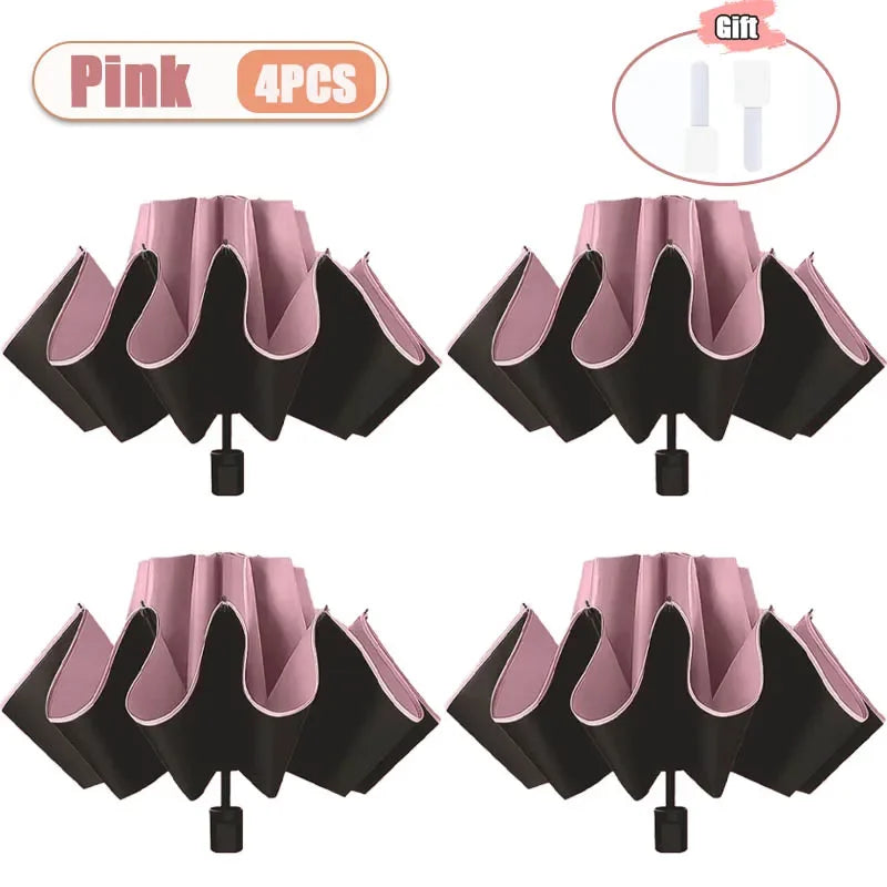 Manual Folding UV Umbrella – Large Double Layer, 1-4 PCS Folding UV Umbrella Babs metal-fiber composite 8K Pink-4PCS