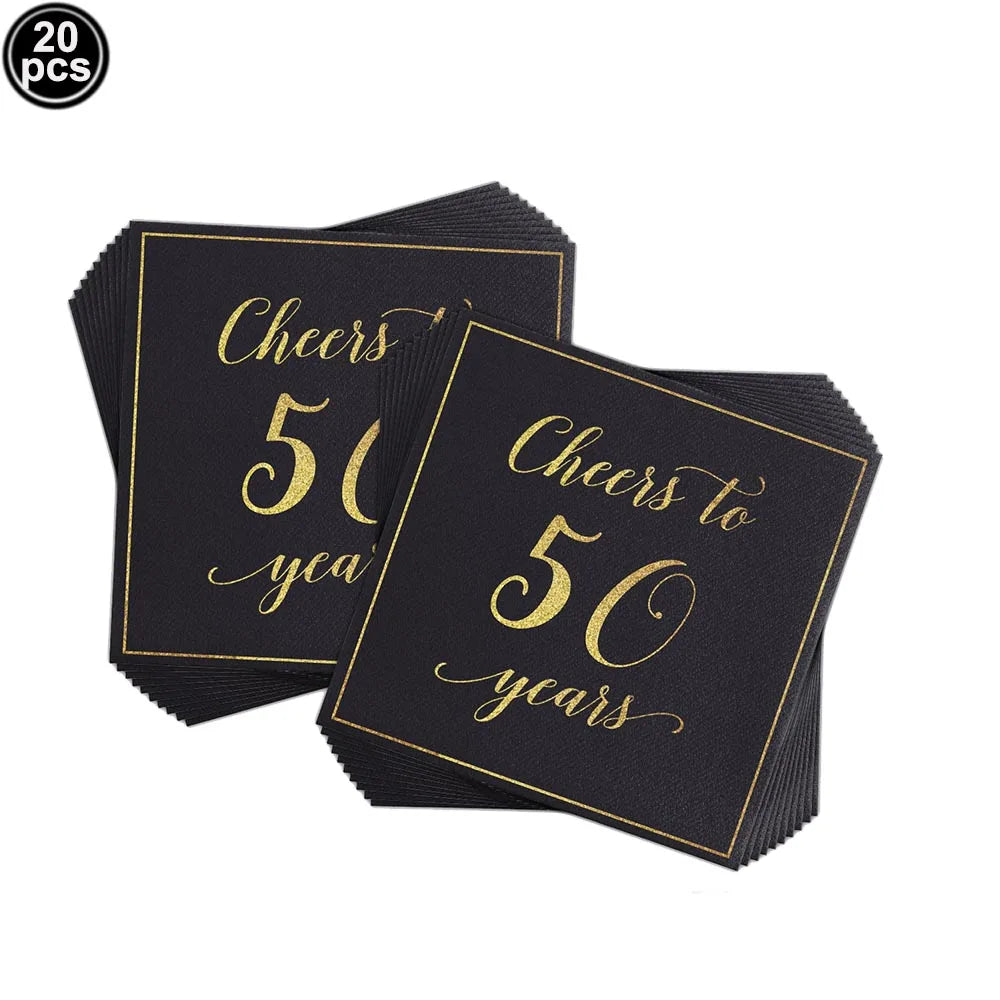 50th Birthday Party Tableware Set – Black & Gold Disposable Party Tableware Babs New napkins