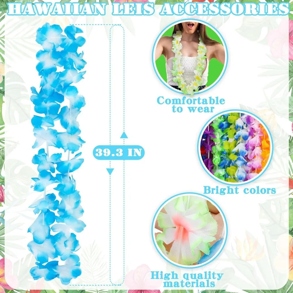 Hawaiian Flower Leis 5/10Pcs – Silk Luau Party Garlands Party Flower Leis Babs