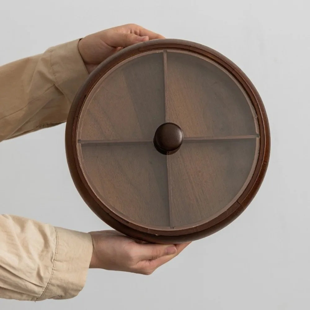 Round Wooden 4-Compartment Snack Serving Tray – Retro Nut Platter Snack Serving Tray Babs
