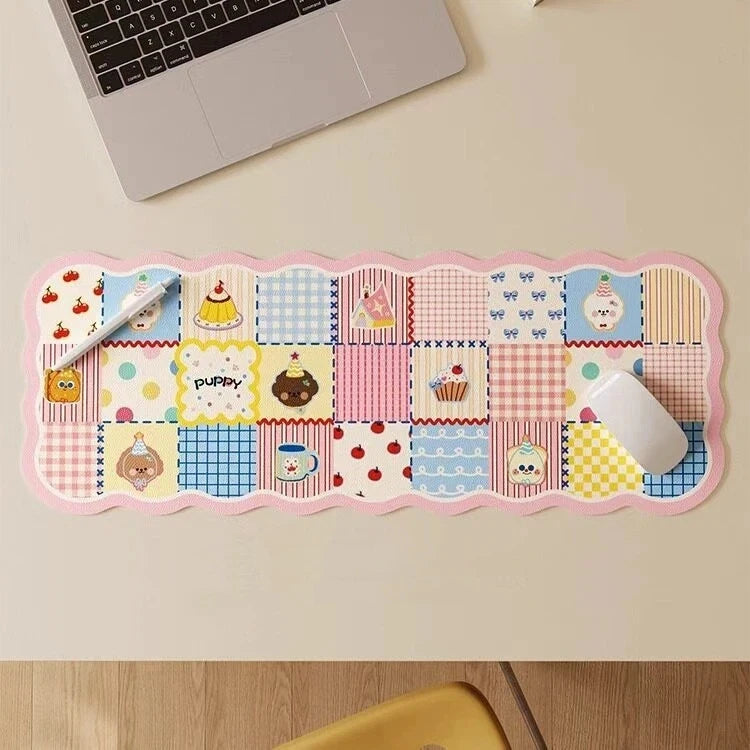 Large Checkered Mouse Pad Pink Blue – PVC Desk Mat | HUXUAN Extended Desk Mat Babs A8