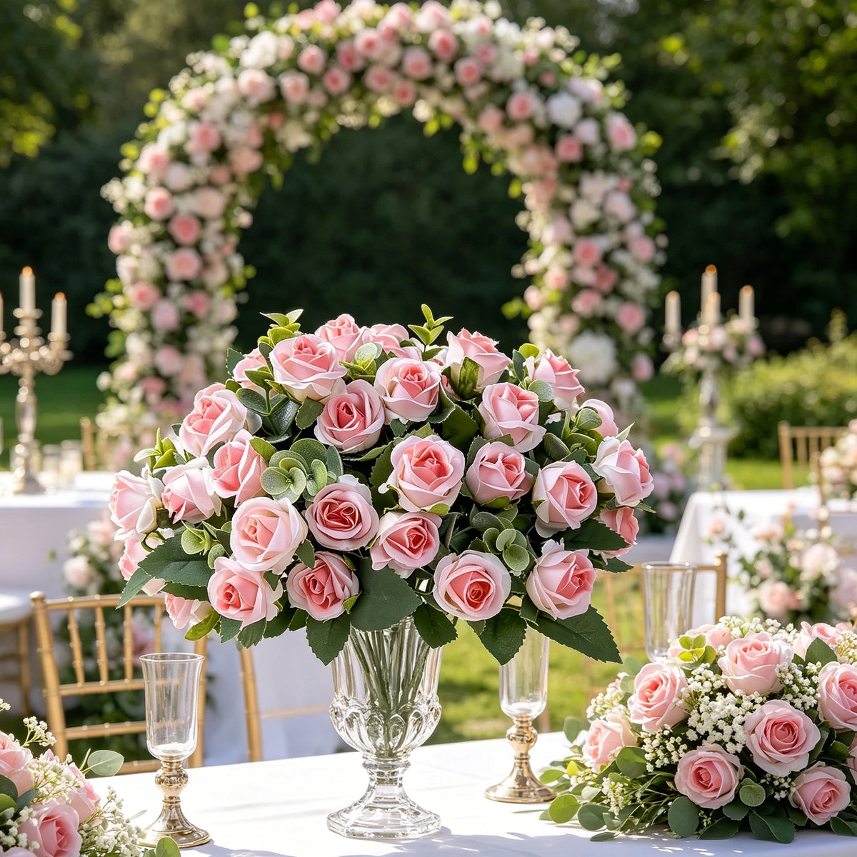 Artificial Silk Rose & Eucalyptus Bouquet – Fake Flowers Decor Artificial Flower Bouquet Babs