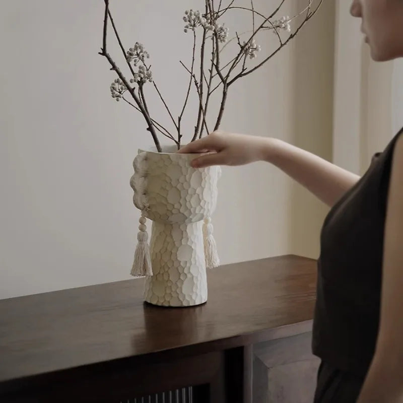 Modern Cement Tassel Vase – Minimalist Indoor Planter Decor Decorative Cement Vase Babs
