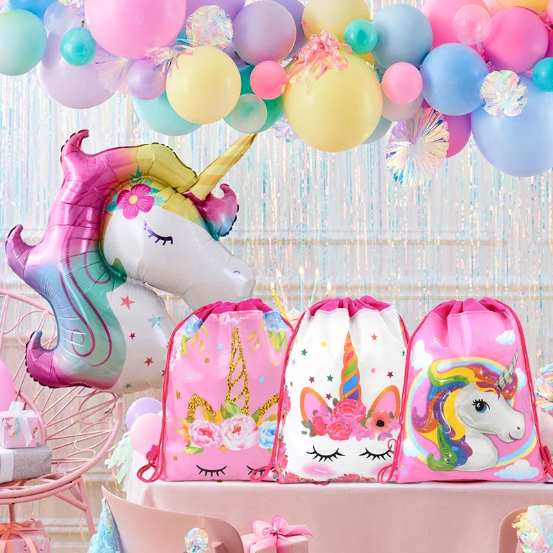 Unicorn Drawstring Bags Kids Party Favors – 1/6/12 Pack Party Favor Bags Babs