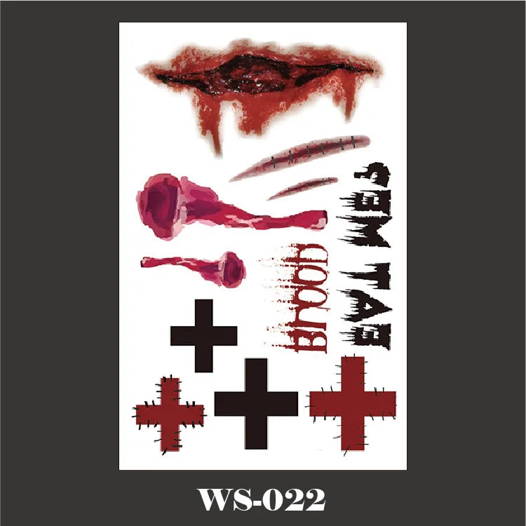 Halloween Scar Tattoo Stickers – Realistic Fake Wound Decals Temporary Tattoo Stickers Babs C 1PC