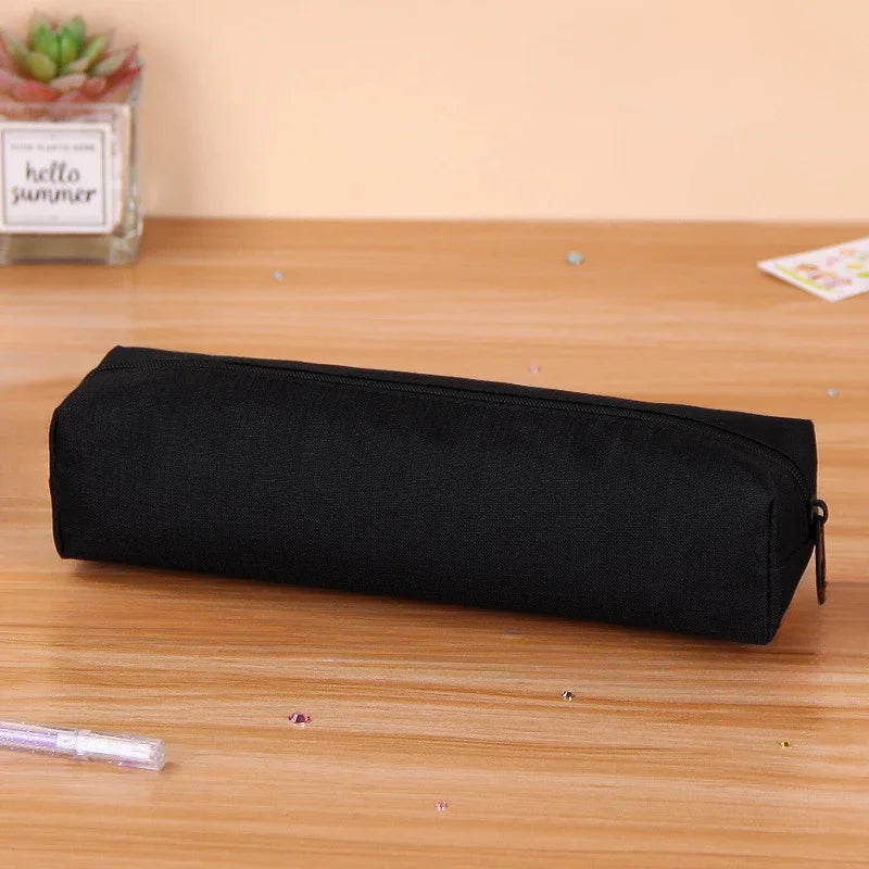 Canvas Pencil Case – Portable Solid Color Stationery Pouch Pencil Case Babs Black