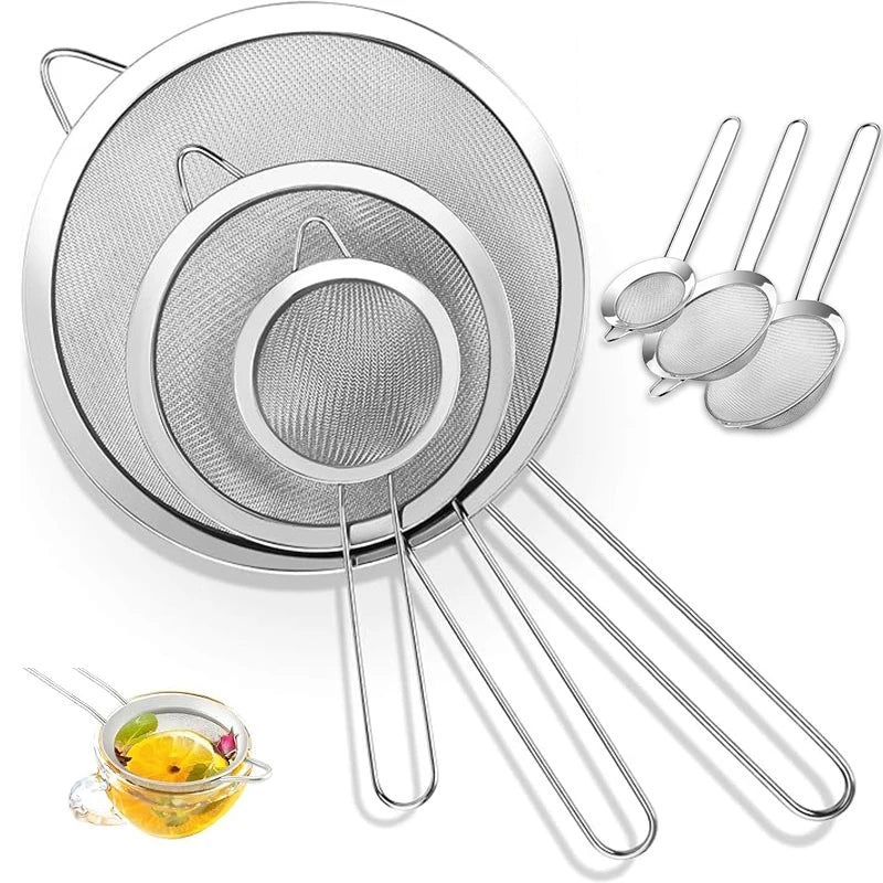 3-Piece Fine Mesh Strainer Set – Stainless Steel Sieve Kitchen Mesh Strainer Babs