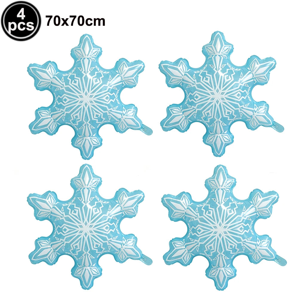 Snowflake Foil Balloons – White Pink Blue Party Décor Foil Party Balloons Babs 4pcs As pictures show
