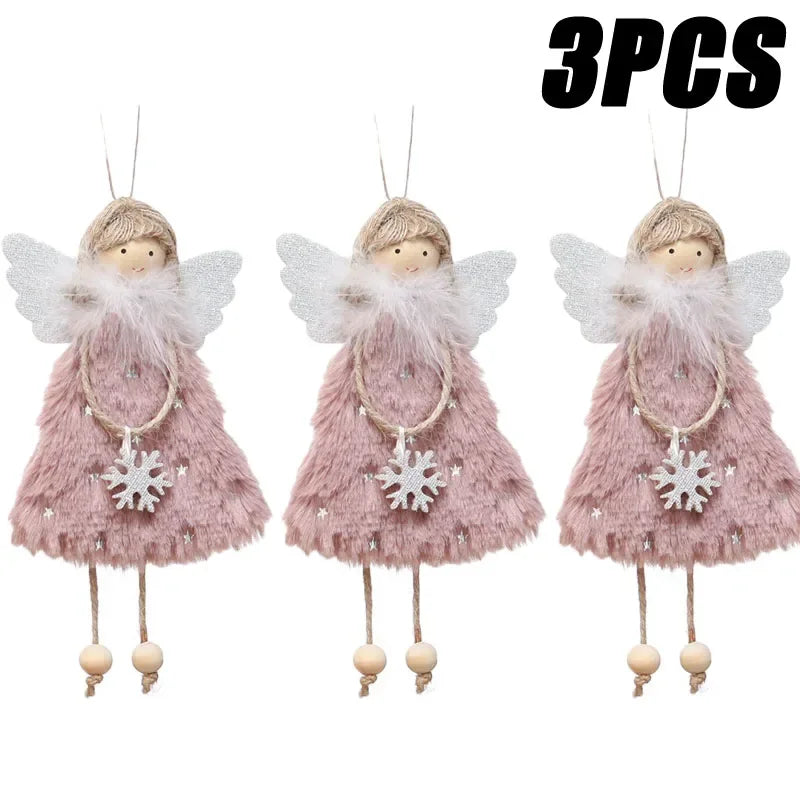 Christmas Angel Girl Doll Ornament – Festive Tree Hanging Decor Christmas Tree Ornament Babs Pink 3PCS