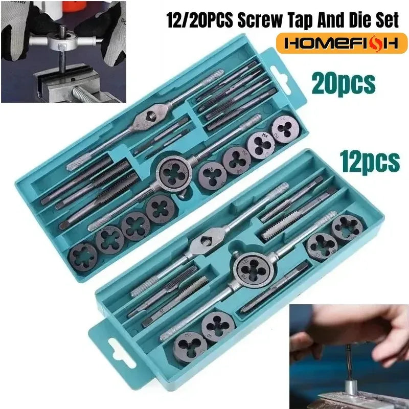 Metric Tap & Die Set 12/20Pcs – Carbide Thread Tapping Kit Tap & Die Set Babs
