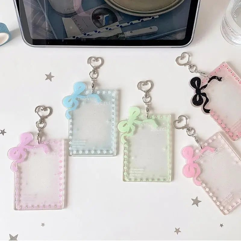 Glitter Acrylic Photocard Holder – Cute Bow Heart Keychain Photocard Keychain Holder Babs