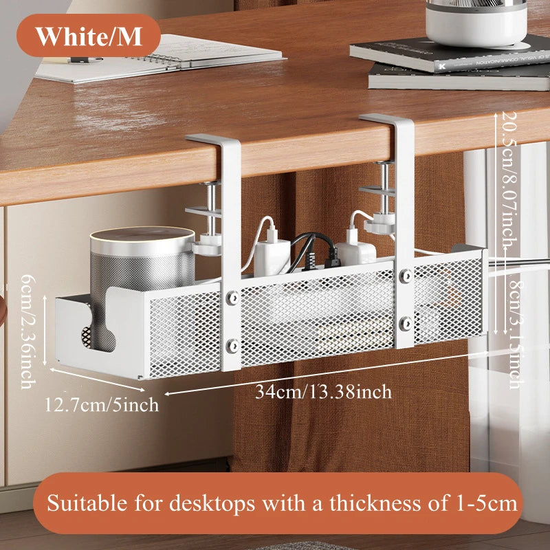 Under Desk Cable Management Tray – Metal Wire Organizer Cable Management Tray Babs White 34cm