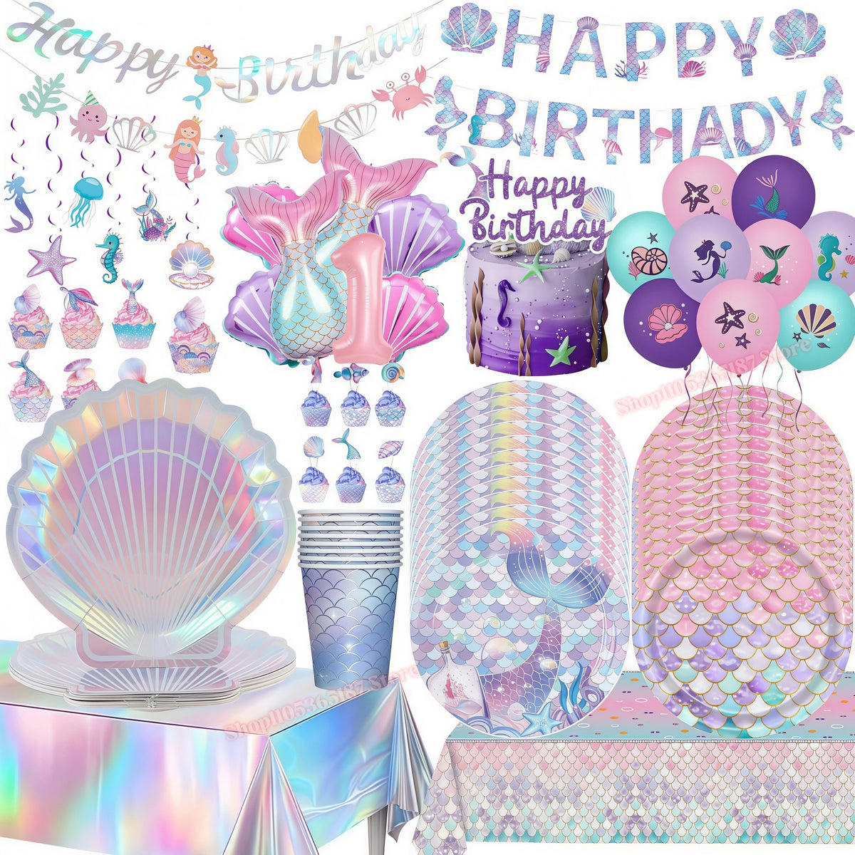 Mermaid Birthday Party Decorations Set – Plates, Cups & More Party Decoration Set Babs