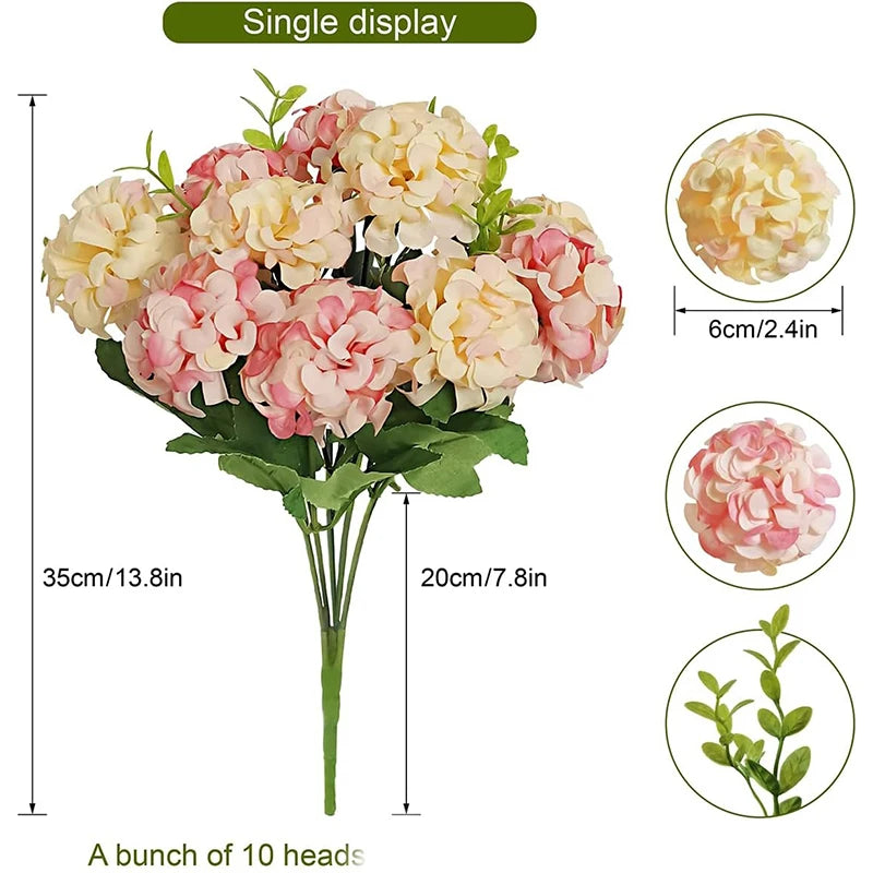 Pink Silk Rose Hydrangea Artificial Bouquet 10 Heads – 35cm Artificial Flower Bouquet Babs