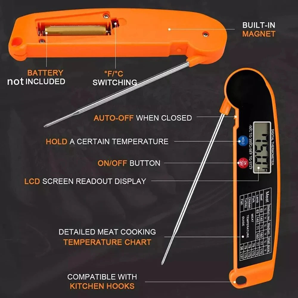 Foldable Digital Food Thermometer – Instant Read Meat & BBQ Digital Food Thermometer Babs