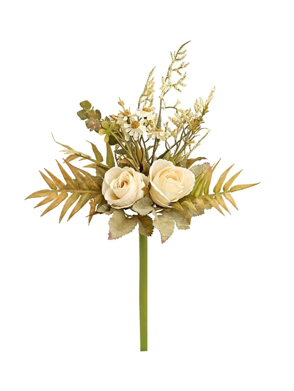 Silk Rose Artificial Flower Bouquet – Wedding & Home Decor Artificial Flower Bouquet Babs Beige 1 PC