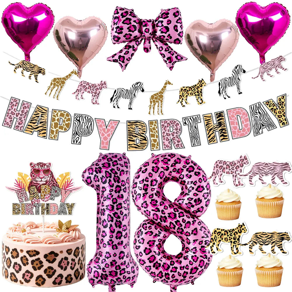 Pink Leopard Print 18th Birthday Party Decor – Balloons & Banner Party Decoration Set Babs