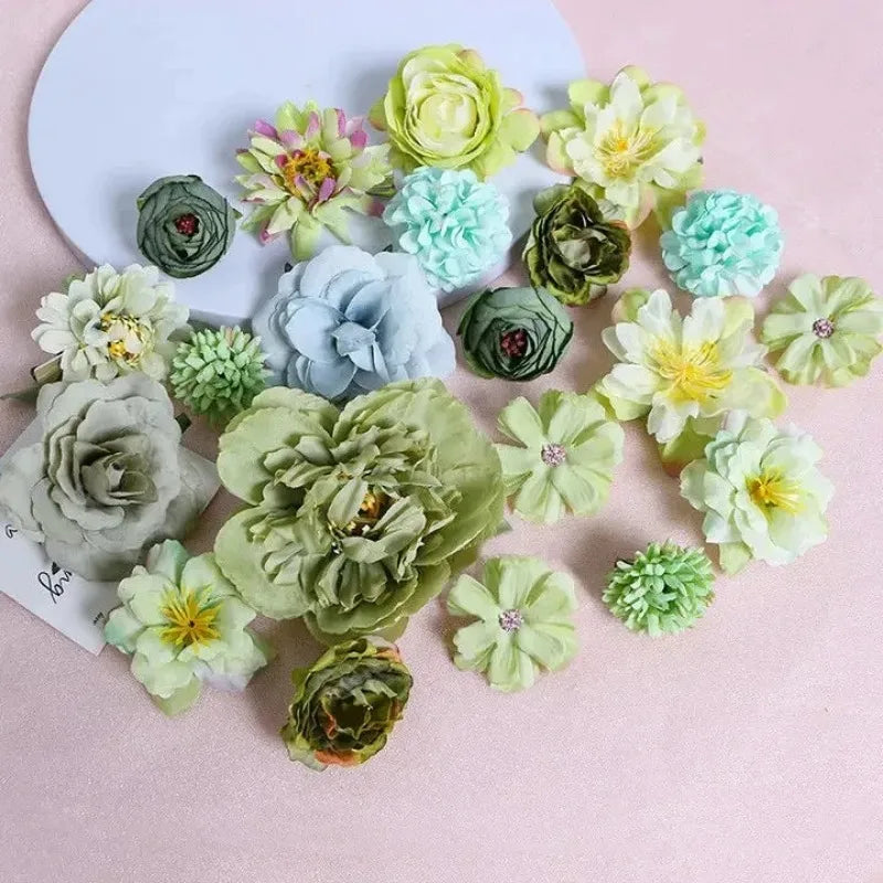 Silk Rose Artificial Flower Heads for Wedding & Home Décor Artificial Silk Flowers Babs Green 21pcs