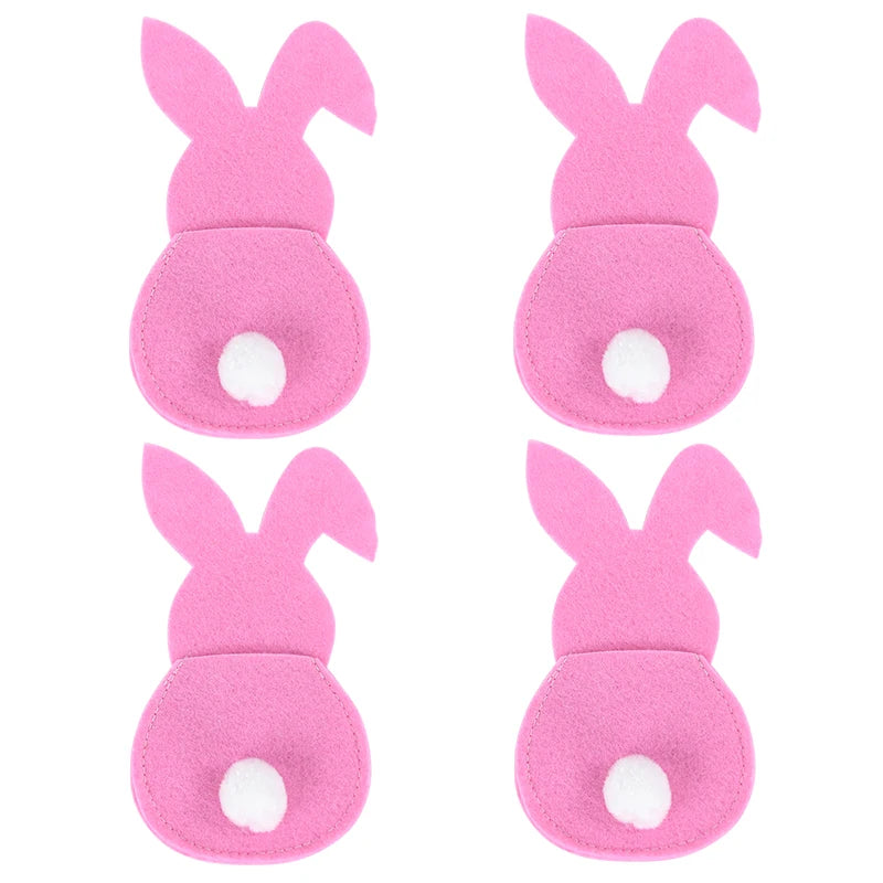 4pcs Easter Felt Bunny Cutlery Bags – Spring Table Décor Easter Cutlery Holder Babs pink