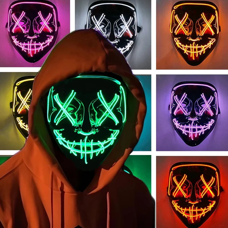 Halloween LED Glowing Party Mask – Light-Up EL Wire Face Mask LED Costume Mask Babs