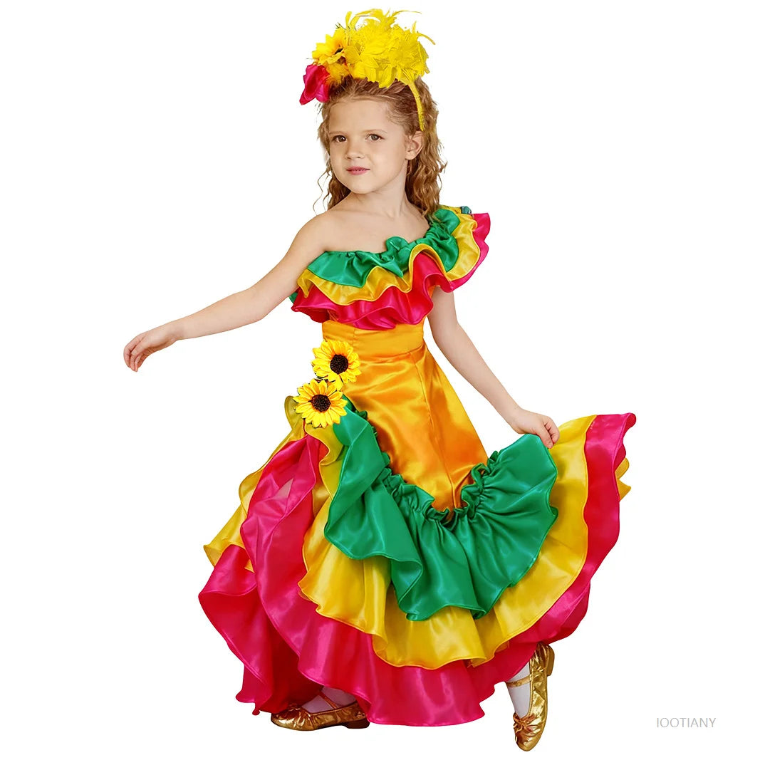 Girls Spanish Flamenco Dance Costume | Carnival Stage Dress Girls Dance Costume Babs