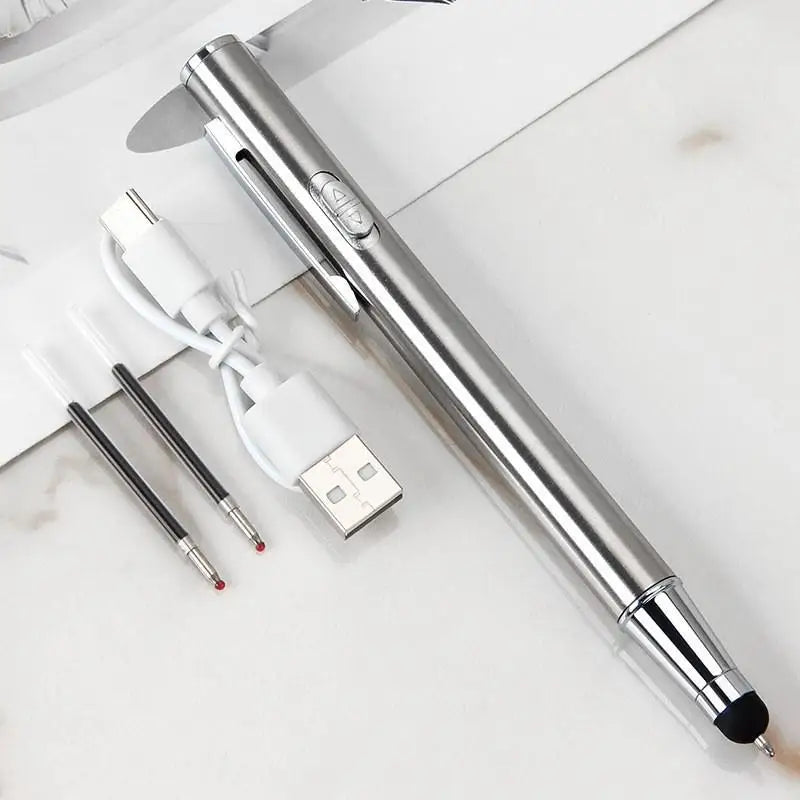 4-in-1 Rechargeable LED Pen Light – Stainless Steel, Type-C Medical Pen Light Babs Silver
