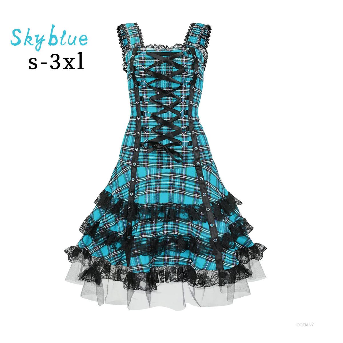 Lolita Gothic Plaid Midi Dress – Lace Ruffle Cosplay Costume Gothic Lolita Dress Babs
