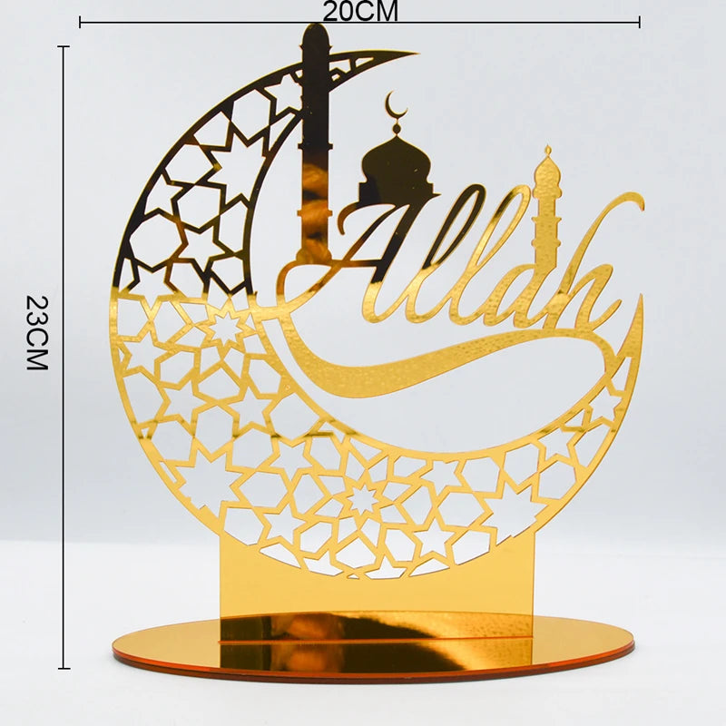 Ramadan Kareem Acrylic Ornament – Eid Mubarak Golden Moon Decor Acrylic Holiday Ornament Babs Gold-E