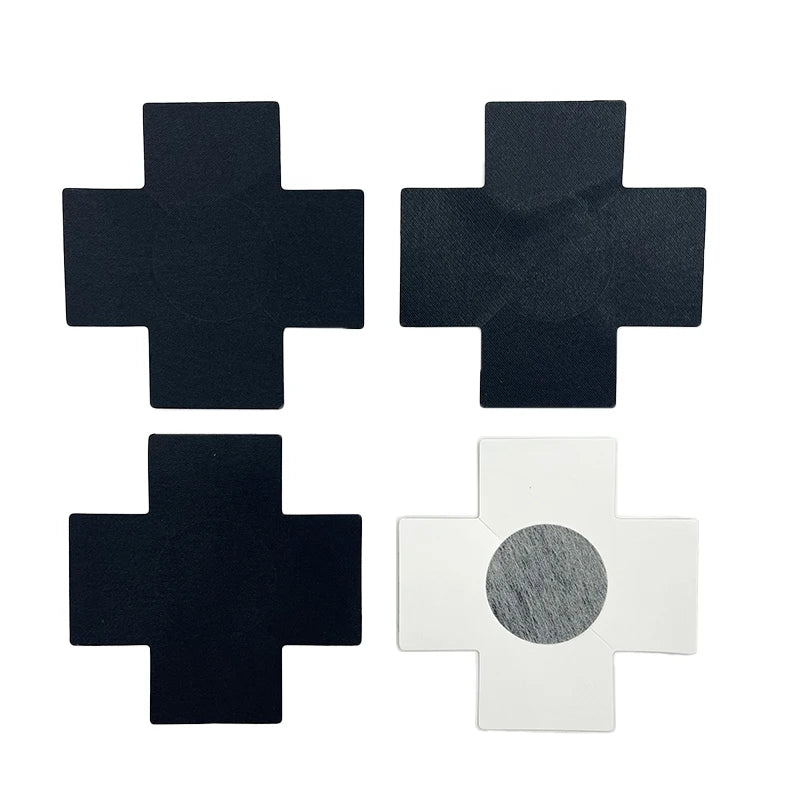 20-Pack Black Satin Cross Nipple Covers – Self-Adhesive Pasties Breast Pasties Babs
